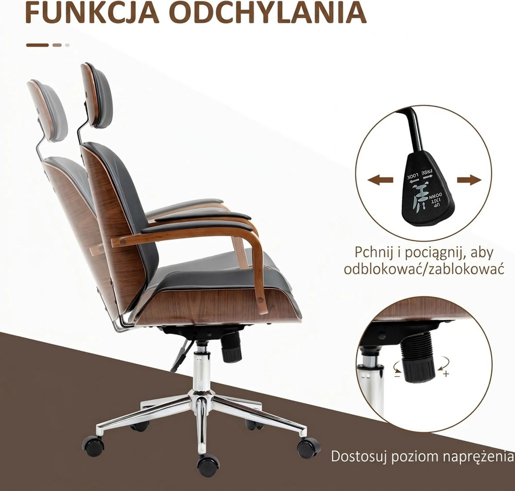 Vinsetto Ergonomiczny Fotel Biurowy z Wysokim Oparciem, Odczepianym Zagłówkiem do Domowego Biura, Czarny | Aosom PL