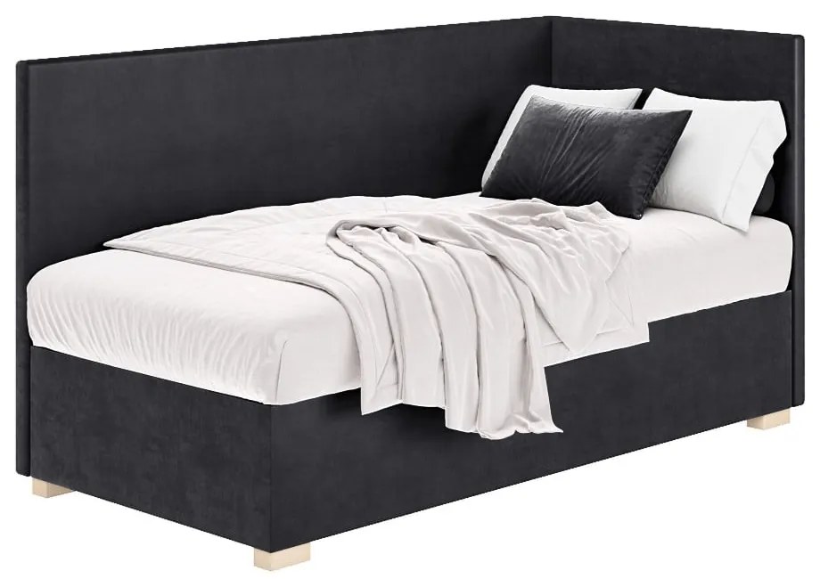 Ciemnoniebieskie narożne łóżko dziecięce ze schowkiem i materacem 90x200 cm Flexi – Ghado