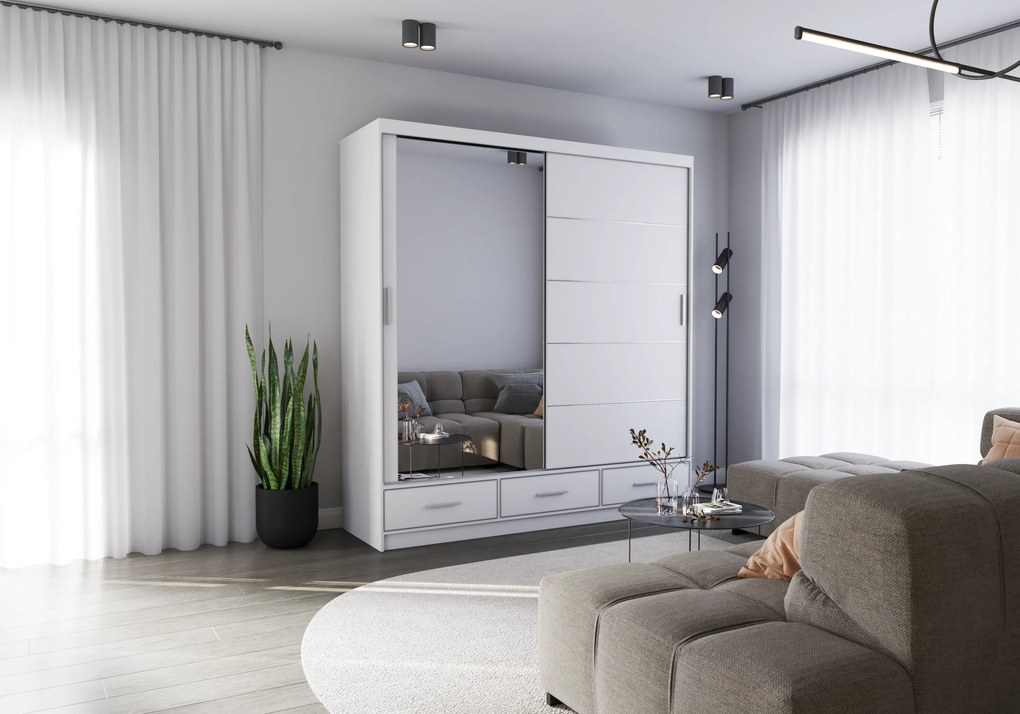 Szafa przesuwna FLORENCE z lustrem 203 cm biały