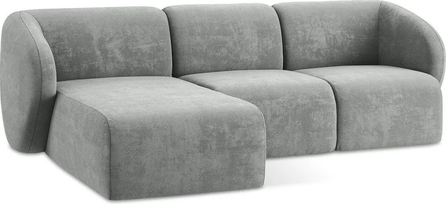 Szary narożnik z tkaniny szenilowej (lewostronny/z szezlongiem) Lani – Makamii