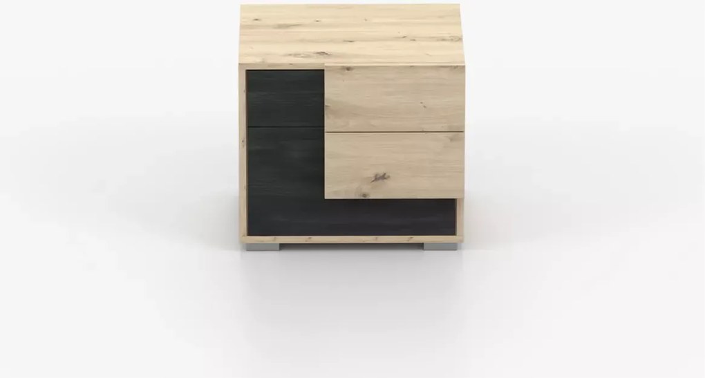 Norven – stolik nocny z dwiema szufladami w kolorze dąb artisan / sosna norweska
