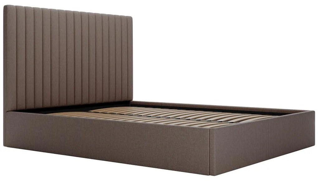 Łóżko ze skrzynią i pionowo przeszywanym zagłówkiem 140 x 190 cm - Sztruks - Taupe - SARAH
