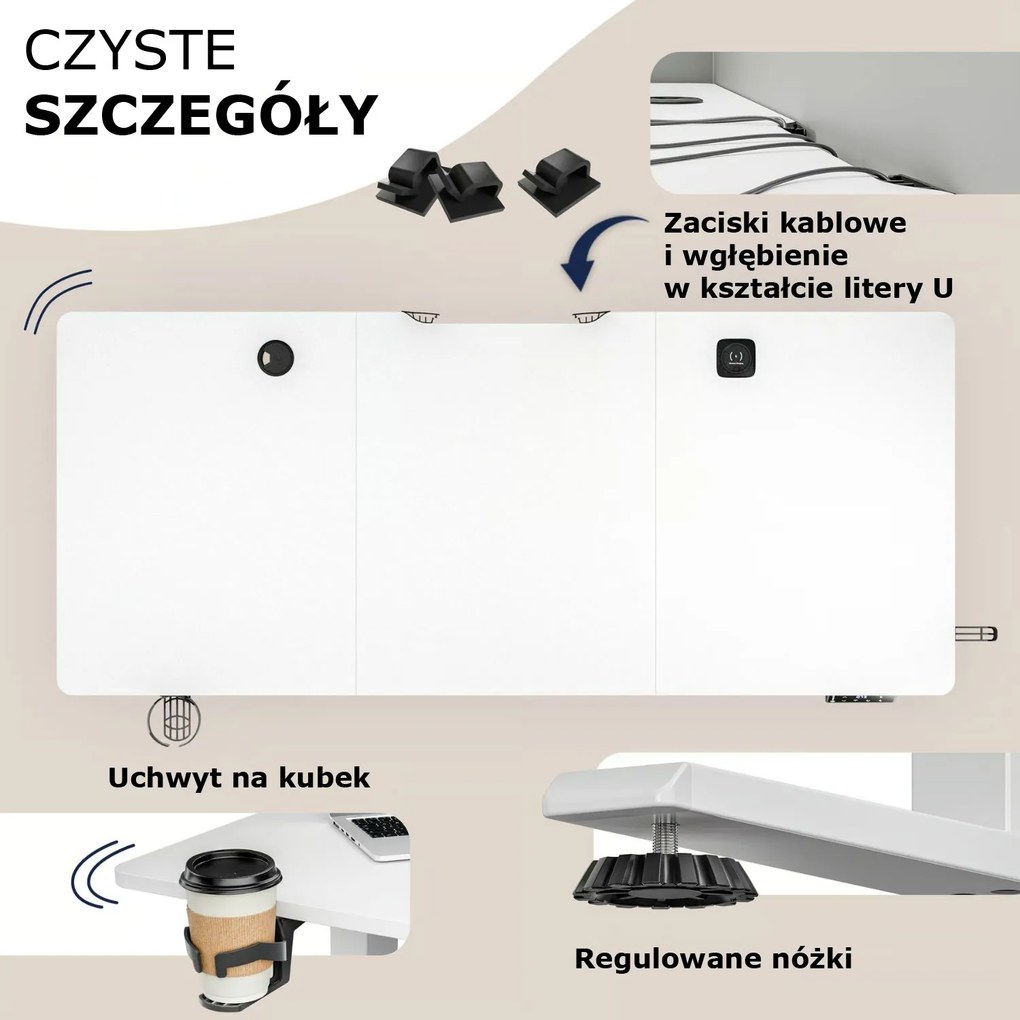 Regulowane biurko biurowe FLEXI, 140x60x72–117cm, białe Casaria