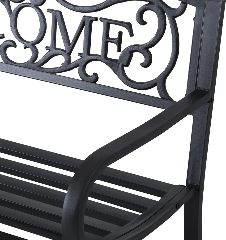 Outsunny Ławka Ogrodowa Metal 2osobowa Wytrzymała na Warunki Zewnętrzne Czarna | Aosom PL