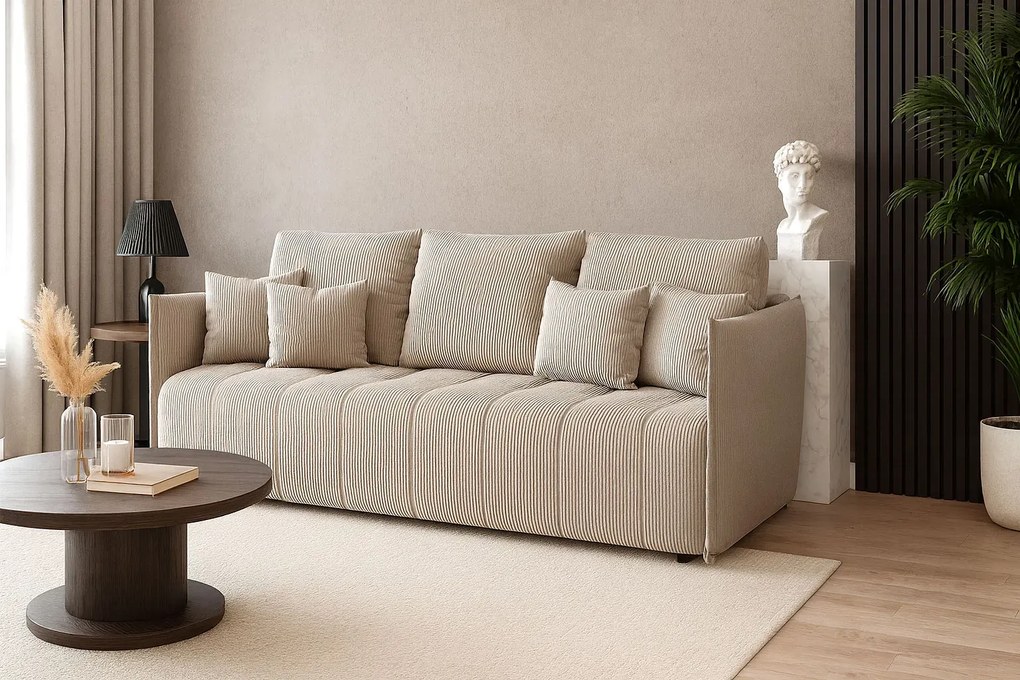 Sztruksowa rozkładana sofa w kolorze cappuccino R8-R11