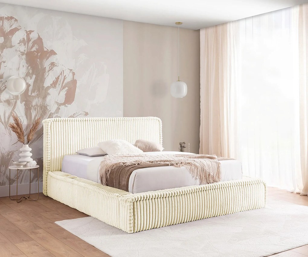 Kremowe sztruksowe łóżko tapicerowane 5 rozmiarów K2-R31