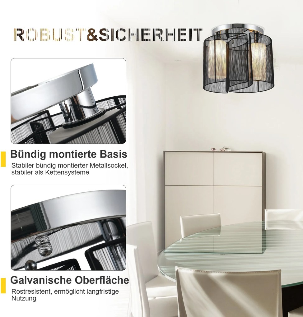 HOMCOM Lampa sufitowa vintage 2 oprawki E27 lampa sufitowa 40 W czarna