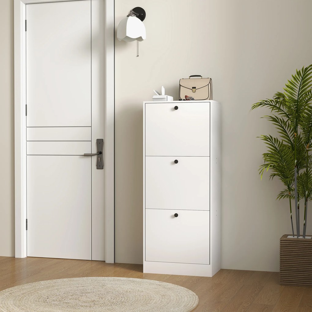 Szafka na Buty HOMCOM, Regał, 3 Klapki, Regulowana, Płyta Pilśniowa, Biały