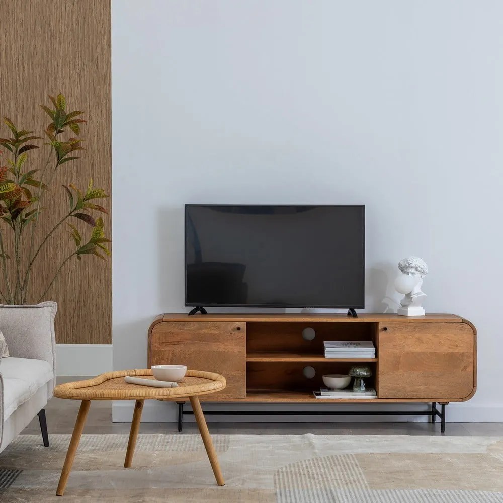 Brązowa szafka pod TV z litego drewna mango 160x55x40 cm Kaya – Ixia