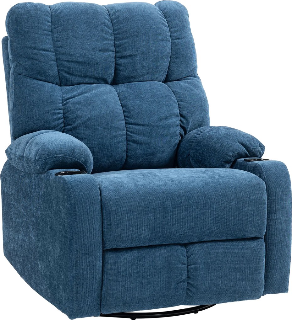 HOMCOM Fotel Relax z podnóżkiem, leżak obrotowy, do 150 kg, konstrukcja stalowa, 88x96x108cm, Granatowy