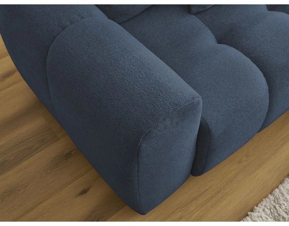 Niebieski rozkładany narożnik z tkaniny szenilowej ze schowkiem (prawostronny/z szezlongiem) Roxelane – Bobochic Paris