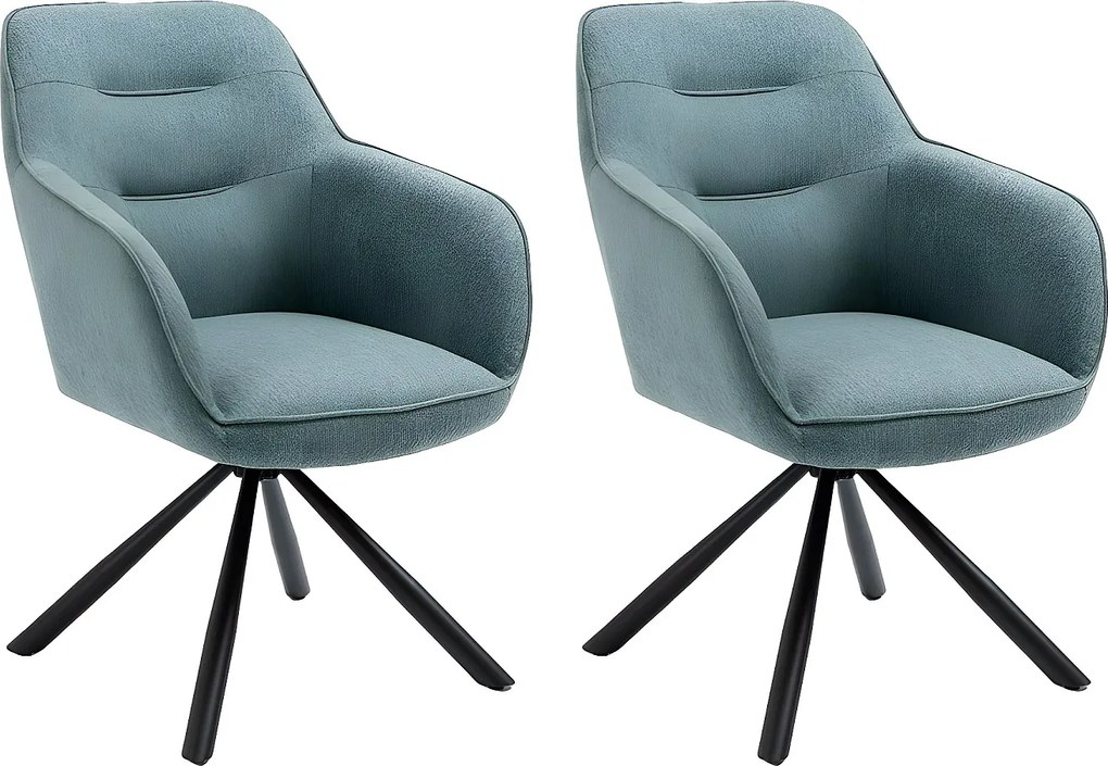 Krzesło z podłokietnikami zestaw 2 szt. - tkanina i czarny metal - turkus - KANONA