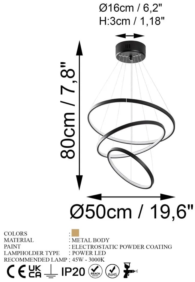 Czarna lampa wisząca LED ø 50 cm Simit – Opviq lights