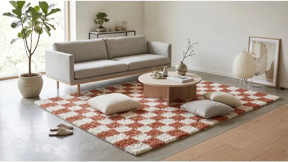 Kremowy/w kolorze terakoty dywan 80x150 cm Grida – ESTE