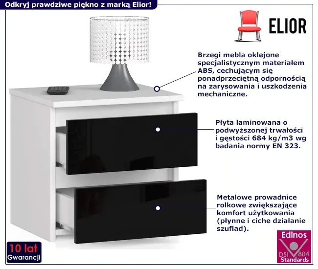 Minimalistyczna szafka nocna biały + czarny połysk G4-G64