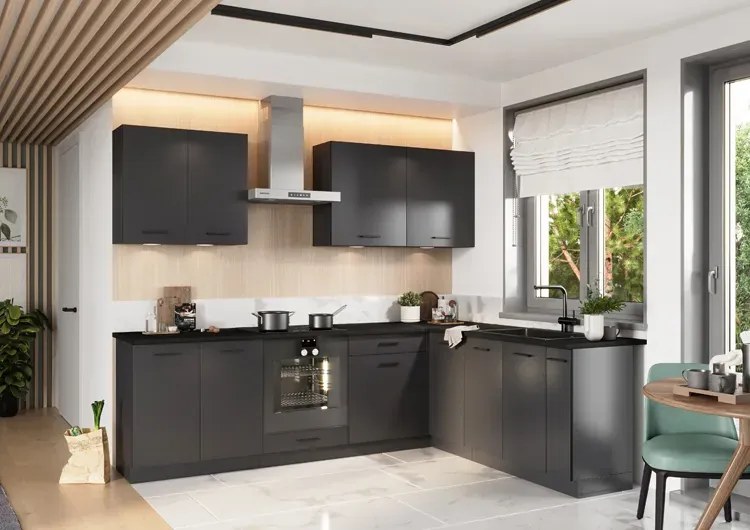Zestaw mebli kuchennych narożnych grafit 260 cm P8-D97