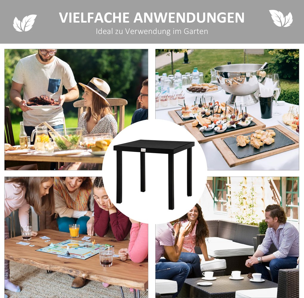 Outsunny Stół Ogrodowy Aluminiowy dla 4 Osób Meble Jadalne Łatwe w Utrzymaniu Czarny 140x90x74cm | Aosom PL