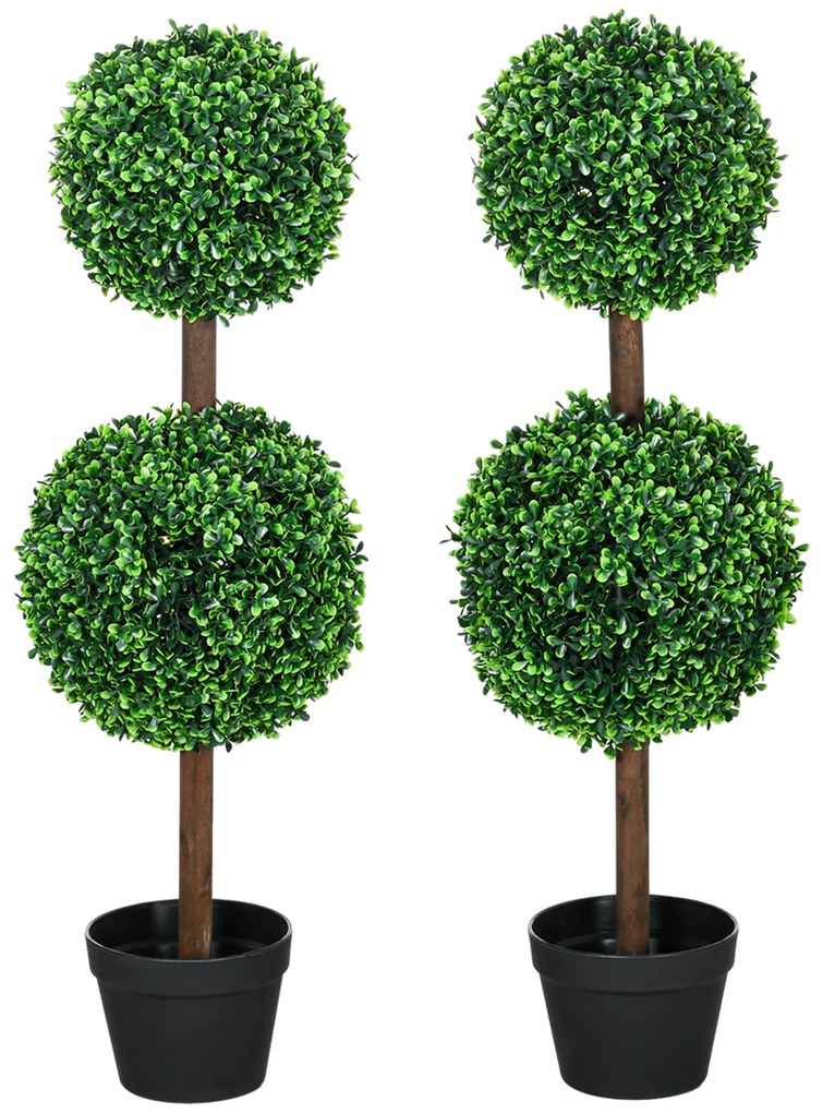 HOMCOM Sztuczne Rośliny, Zestaw 2 Bukszpanów, 90 cm Roślina Sztuczna, Drzewko Dekoracyjne do Wnętrz i na Zewnątrz, Zielony