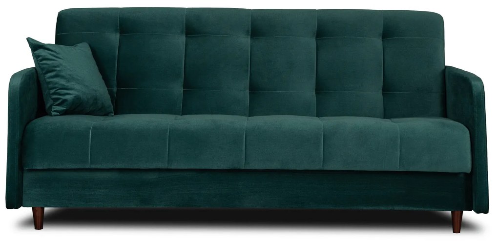 Sofa z Funkcją Spania TIVOLI Wersalka Rozkładana Dwuosobowa Zielona Welurowa Nowoczesna do Salonu