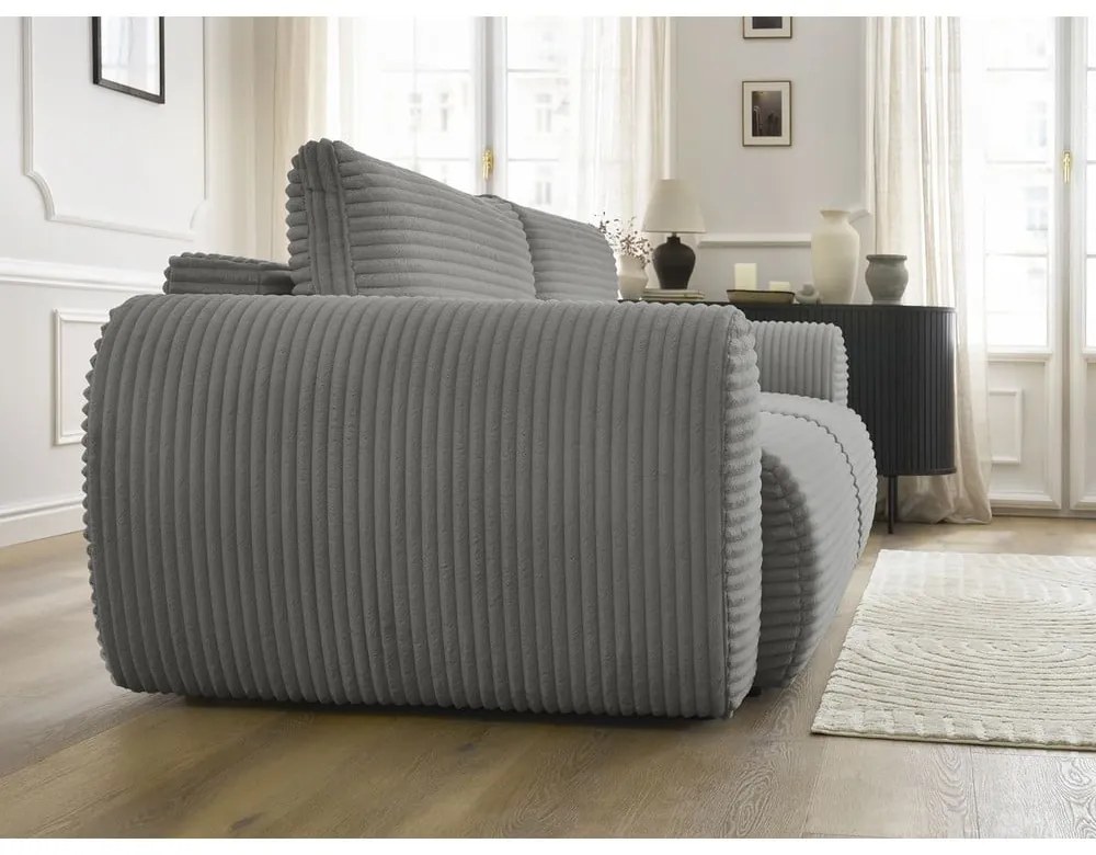 Ciemnoszara sztruksowa rozkładana sofa 257 cm Lucien – Bobochic Paris