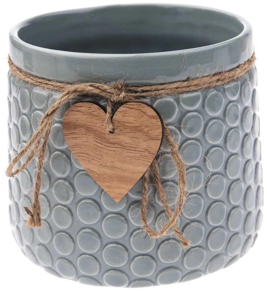 Ceramiczna osłonka na doniczkę Heart, szary, 12,5 x 14 cm