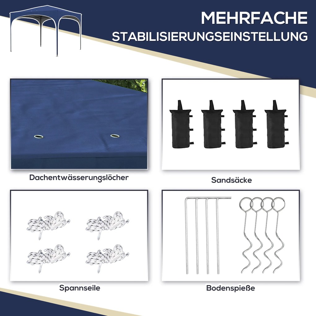 Outsunny Składany Pawilon, regulowany wysokość, Metalowe słupy, wytrzymała plandeka, w zestawie torba na ramię, 2,95 x 2,95 x 2,55m, Granatowy