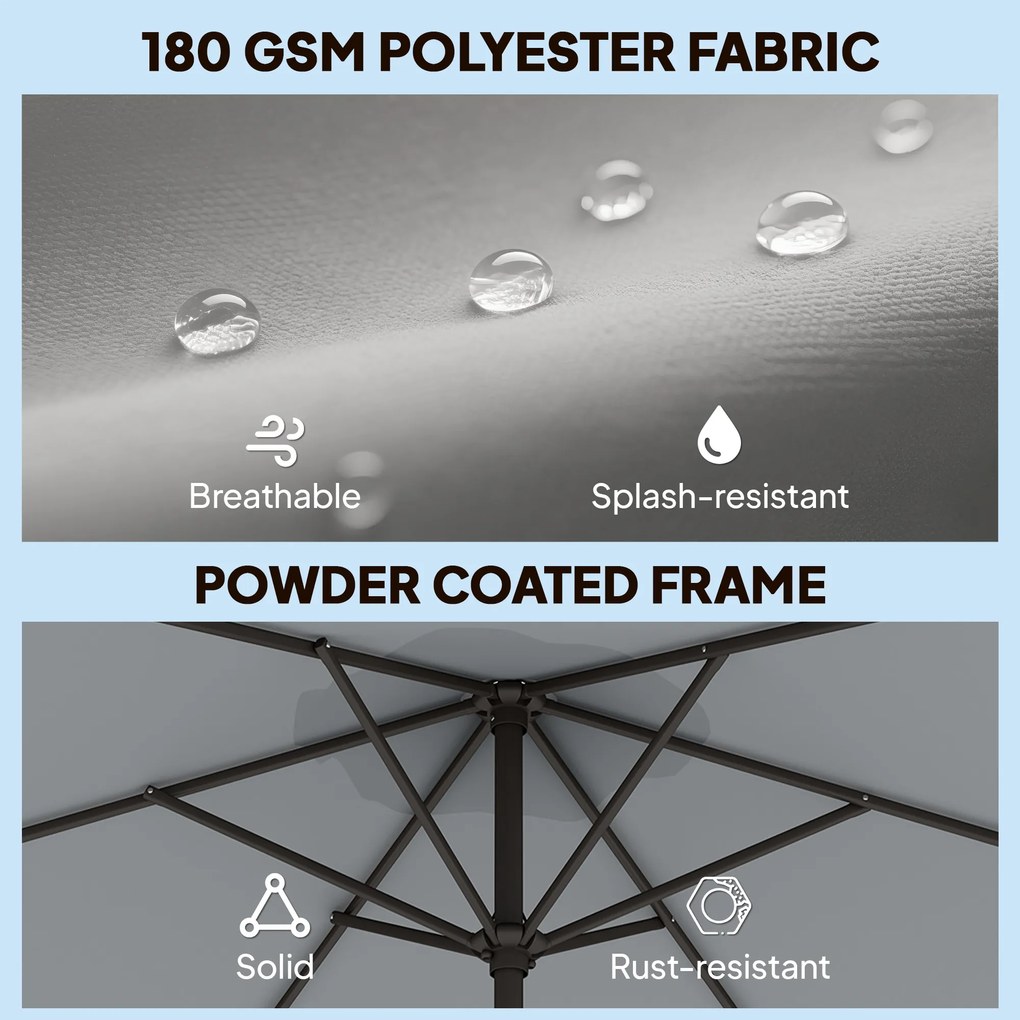 Outsunny 3-metrowy parasol ogrodowy z pokrowcem, z funkcją przechyłu i korbą, wentylacja, szary | Aosom PL