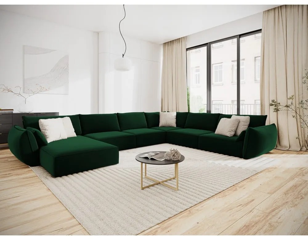 Ciemnozielony aksamitny narożnik (prawostronny/w kształcie litery U) Vanda – Mazzini Sofas