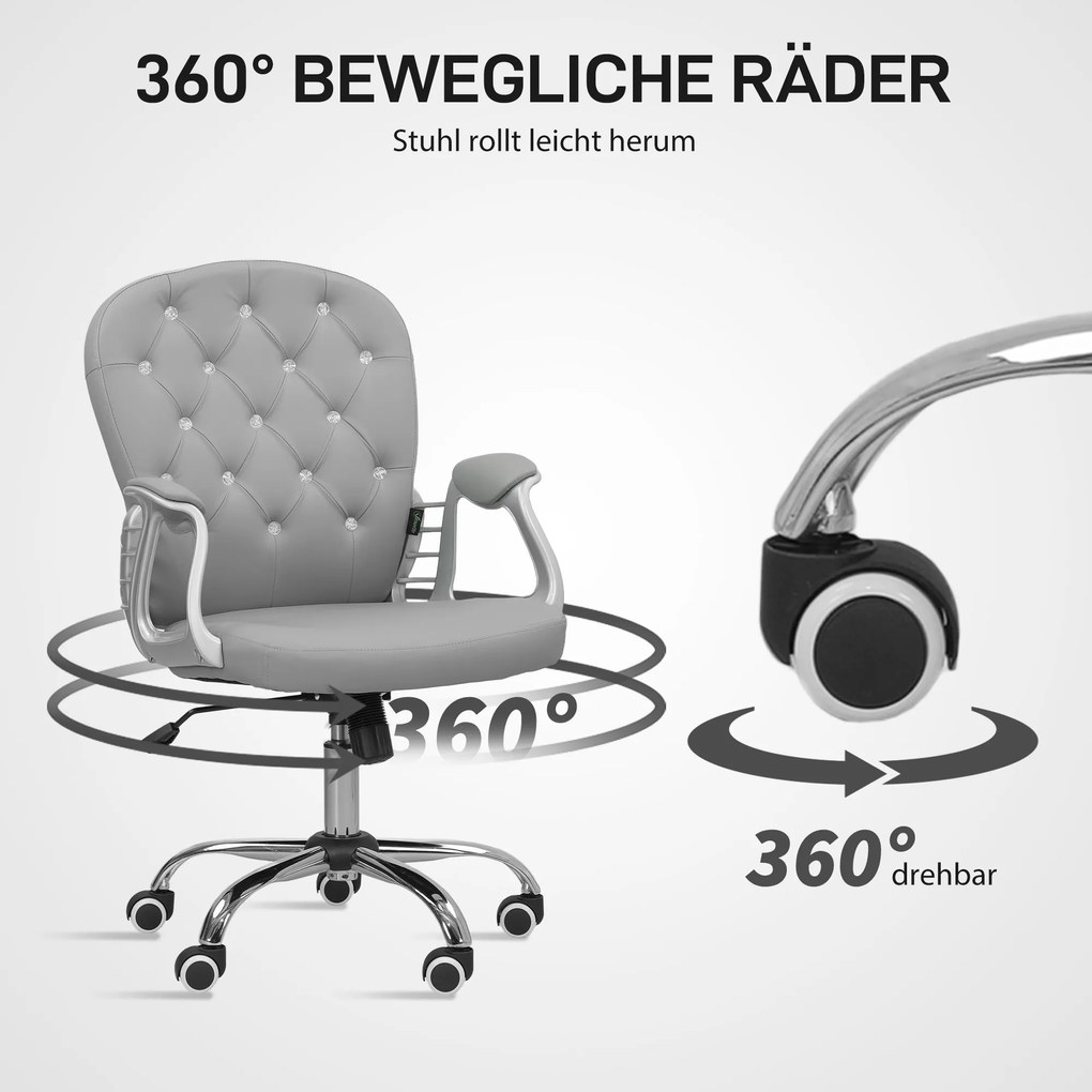 Vinsetto Fotel biurowy, Ergonomiczny fotel biurowy z podłokietnikami, Wyściełane oparcie, Jasnoszary