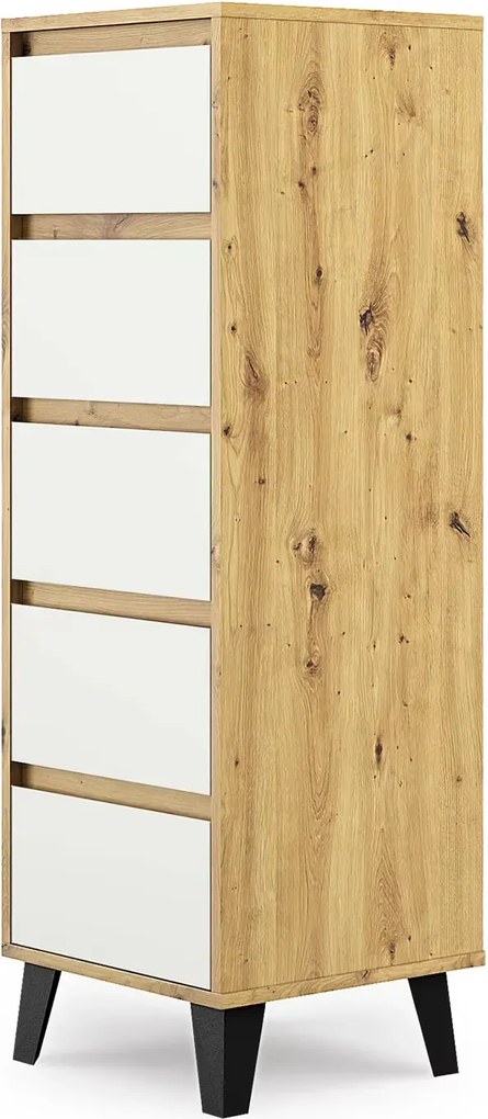 Wysoka komoda na nóżkach z 5 szufladami dąb artisan + biały M0-S86