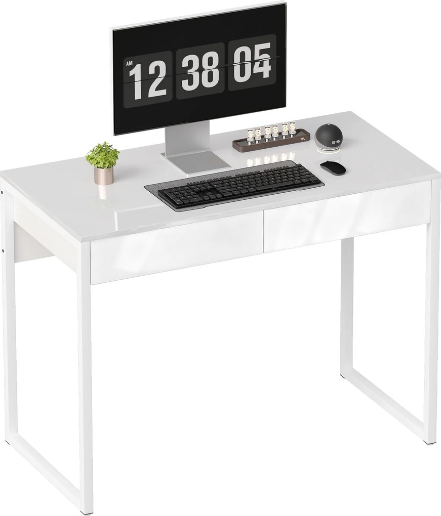 HOMCOM Biurko 100 x 50 cm, biurko komputerowe z 2 szufladami, do małych pomieszczeń, biały | Aosom PL