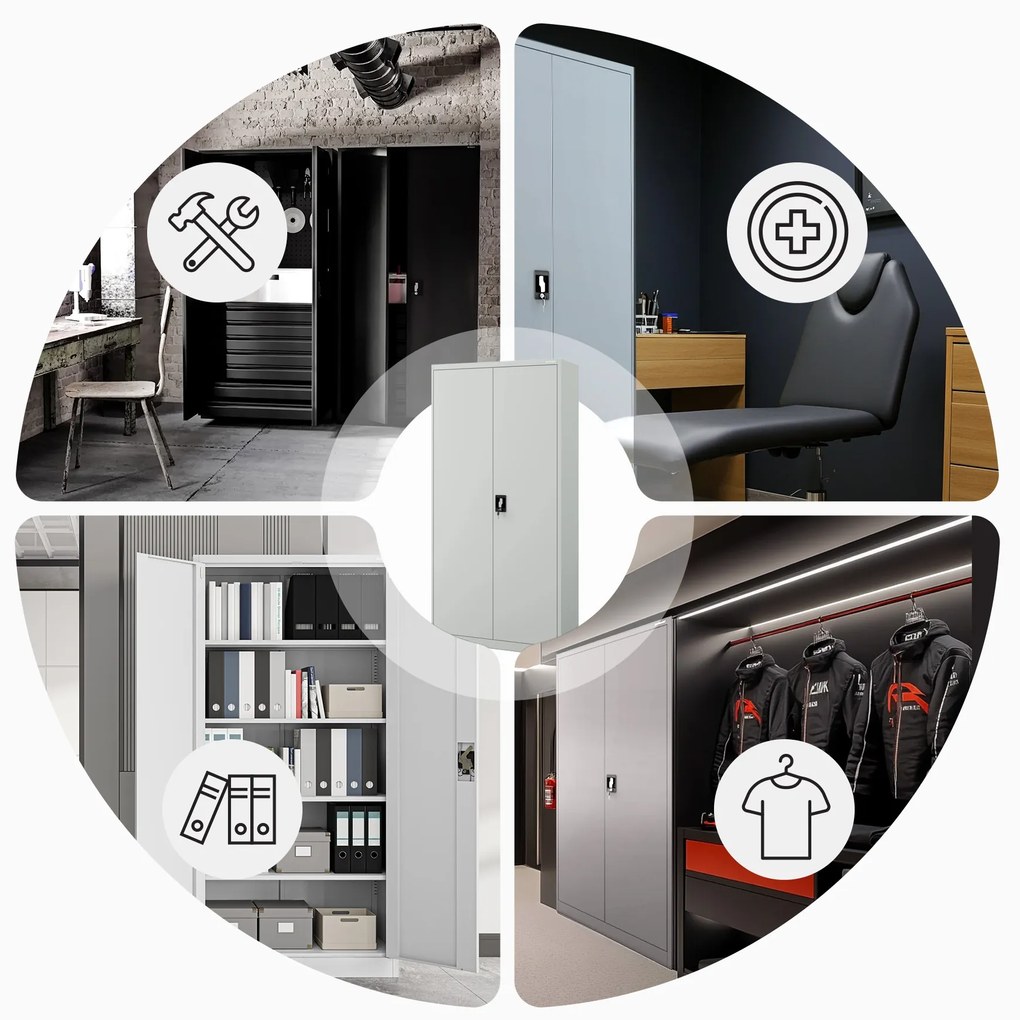 Szafa na dokumenty biurowa metalowa szara: JAN H, 900 x 1950 x 400 mm