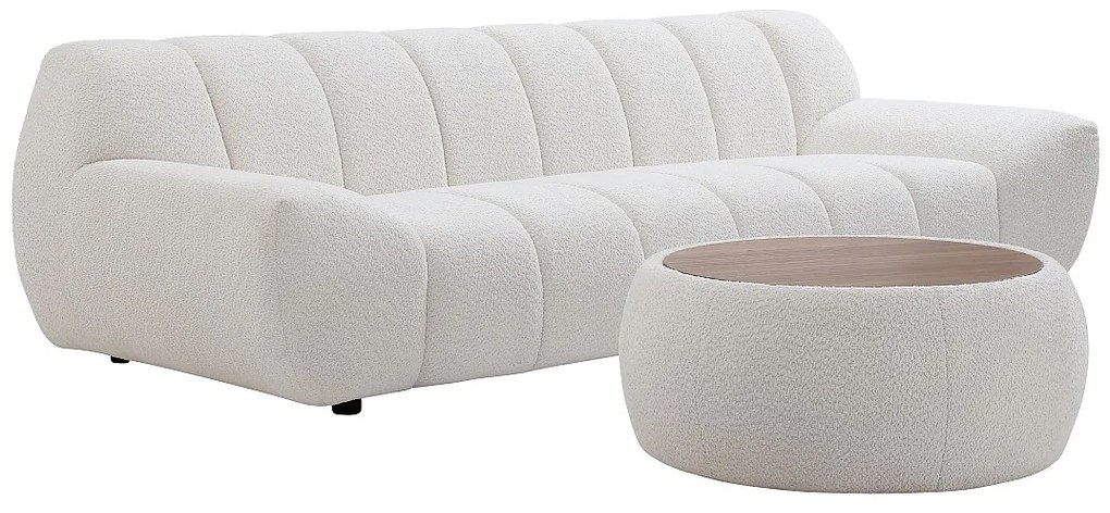 Kanapa 3-osobowa i stolik kawowy z białej tkaniny z bukli SORIELI