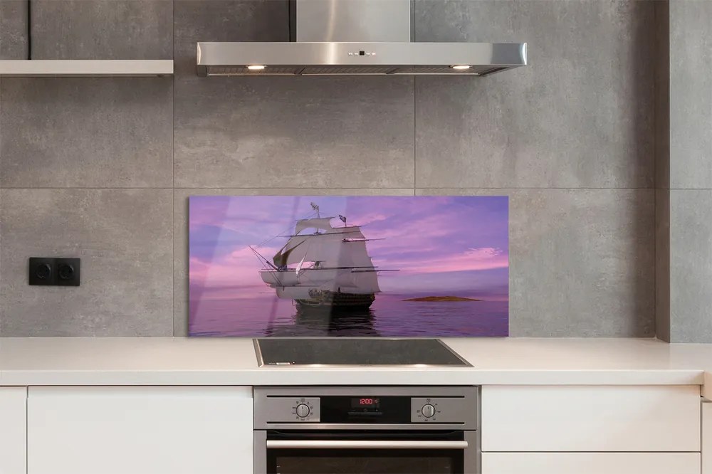 Szkło do Kuchni na Ścianę Statek pod Fioletowym Niebem