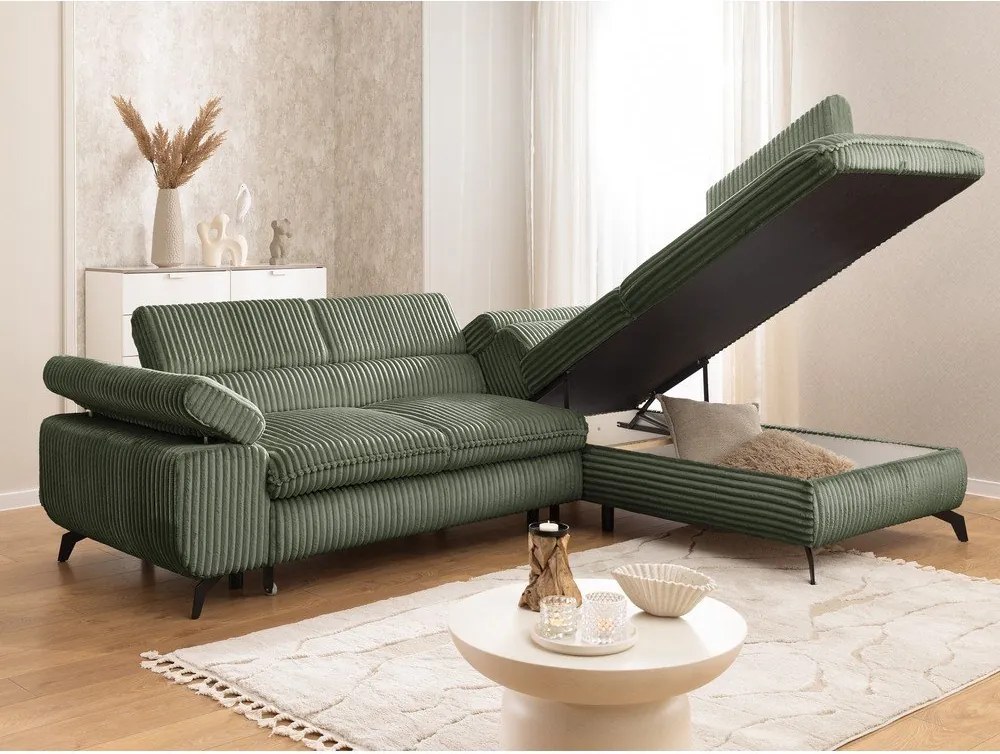 Zielony sztruksowy narożnik (prawostronny/w kształcie litery L) Marbeya – Ropez