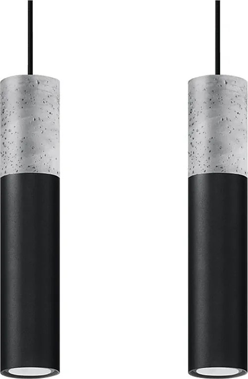 Lampy Wiszące Nowoczesny Borigio, Stal/Beton - 2 Źródło - L.30 X H.90 Cm - Czarny/Szary