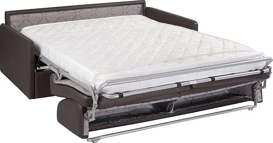 Kanapa 4-osobowa rozkładana typu express z czarnej ekoskóry z siedziskiem z pianki z pamięcią kształtu - Powierzchnia 160 cm - Materac 14 cm CALIFE