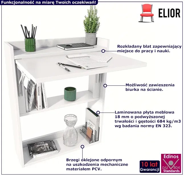 Białe małe składane biurko pod laptopa K1-F48