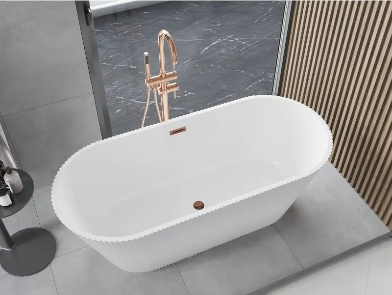 Mexen Yara wanna wolnostojąca ryflowana 170 x 75 cm, biała, przelew różowe złoto - 52861707500-60