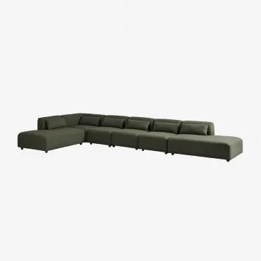 Sofa Modułowy Narożny 6-częściowy Z Podwójnym Szezlongiem Fogler Tkanina Baranek Boucle Szałwiowa Zieleń - Sklum