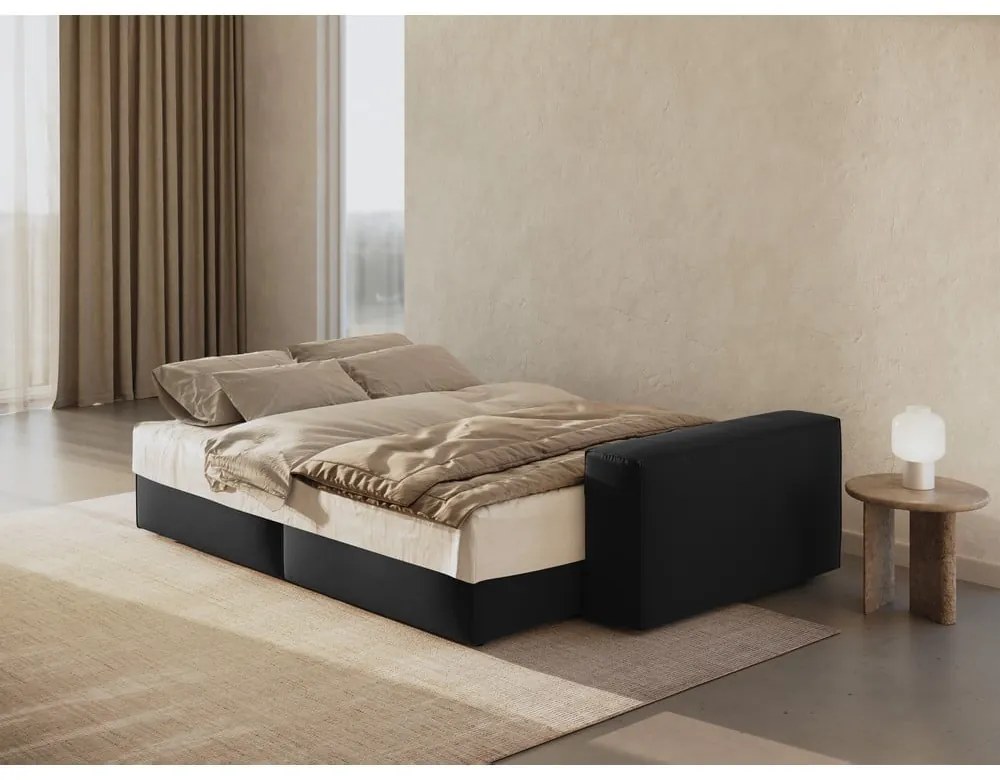 Czarna aksamitna rozkładana/ze schowkiem sofa 247 cm Jodie – Micadoni