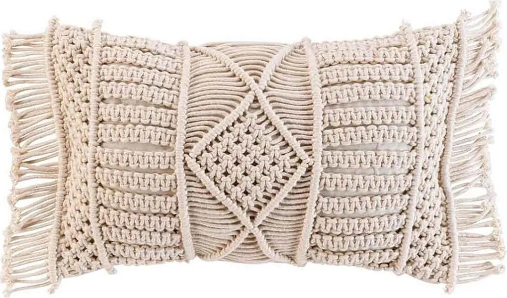 Dekoracyjna poduszka makramowa "Macralina" 30x50cm Beżowa z frędzlami