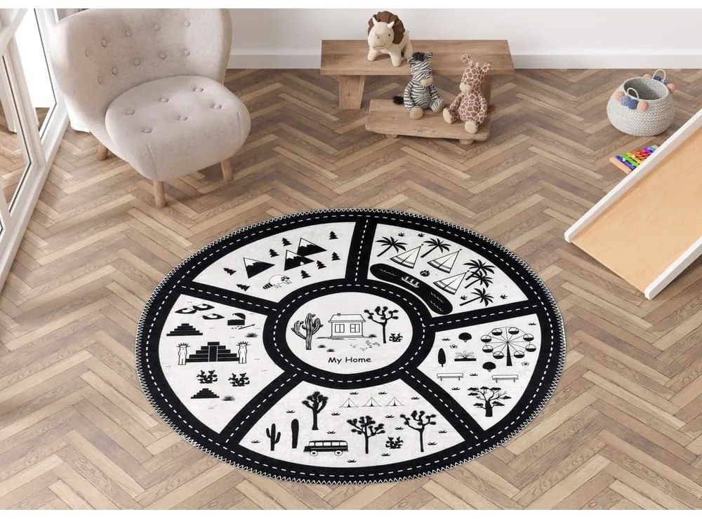 Czarno-biały dziecięcy dywan do zabawy odpowiedni do prania ø120 cm My Home – Vitaus