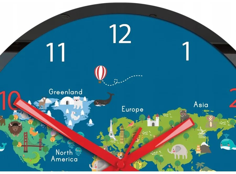 Zegar na ścianę mapa świata akrylowy naklejany okrągły kolorowy edukacyjny