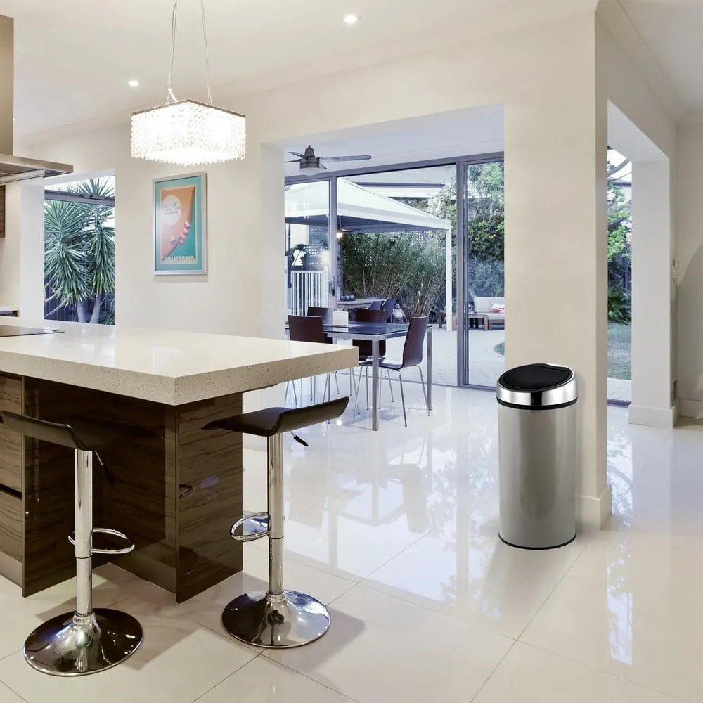 Szarobrązowy stalowy kosz na śmieci otwierany na dotyk 30 l – MSV