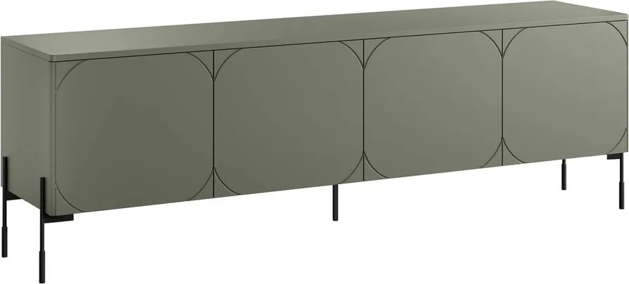 Szafka RTV Sonatia 200 cm czterodrzwiowa na metalowych nogach - oliwka