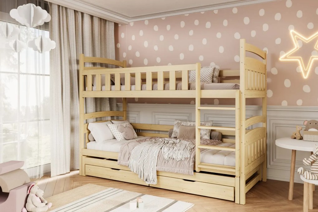 Łóżko piętrowe JULITA 160x80 sosna lakierowana drewniane z szufladami KOCOT KIDS