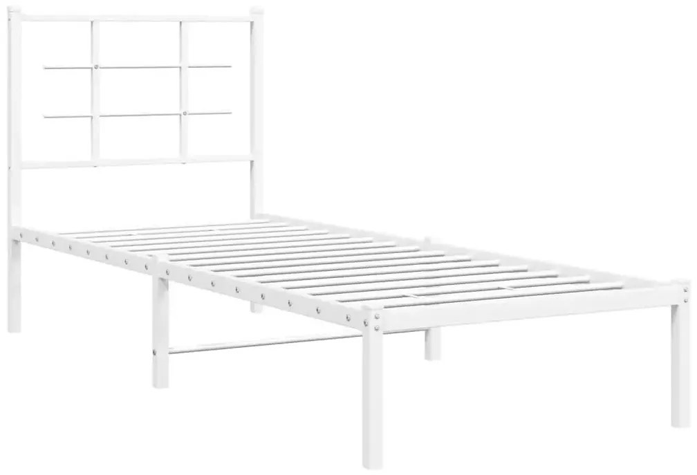 Białe metalowe łóżko jednoosobowe 90x200 cm - Laxo