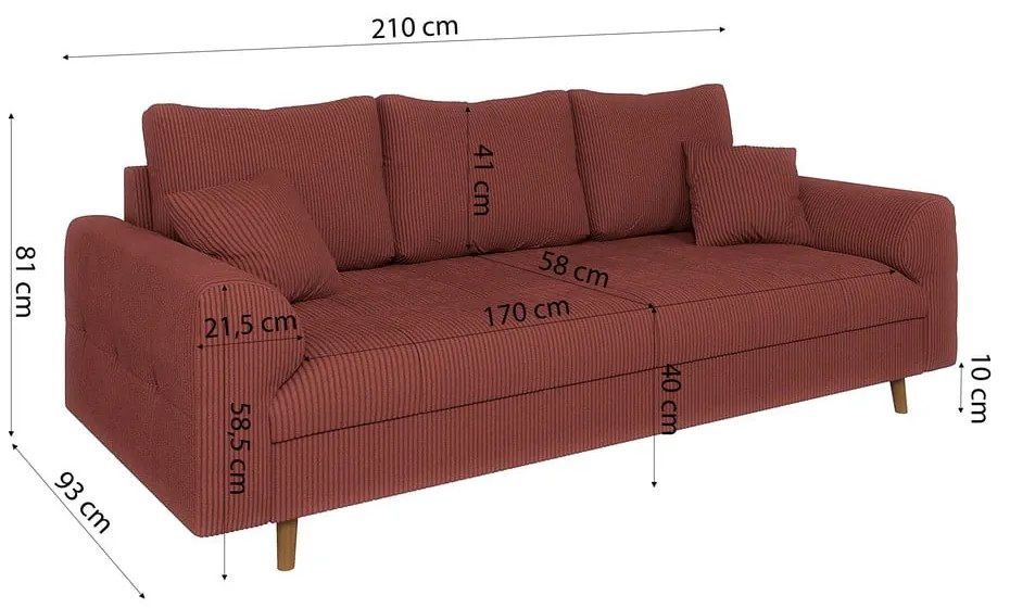 Ceglasta sztruksowa sofa 210 cm Ariella – Ropez