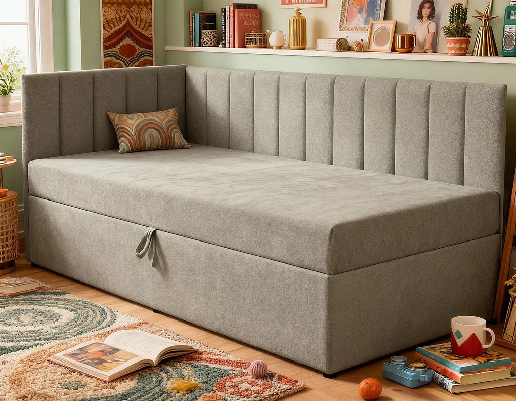 Pikowany szary tapczan z pojemnikiem L6-W38